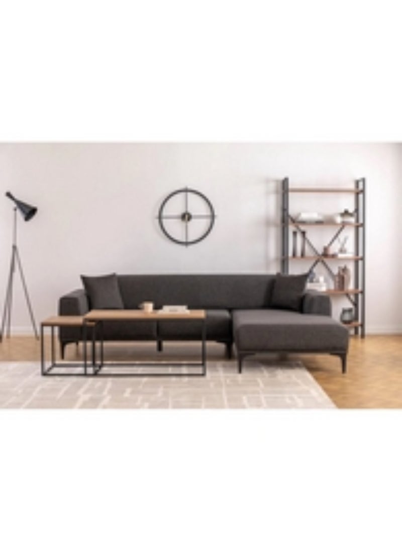Homzmart Swedish Wood and Linen L-Shape Sofa 250x165x90x80 cm - Grey  - Image 2