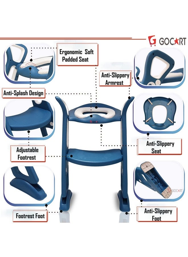 GOCART WITH G LOGO Adjustable Toilet Training Seat With Sturdy Non-Slip Wide Step And Soft Cushion For Baby (Lake Blue), Plastic - Image 3