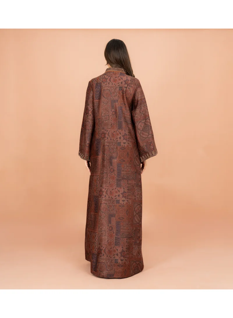 IKKXA  Luxury Mandarin Colar Embroidery Beads Patterned Sleeves Jalabiya for Women | Best Price UAE