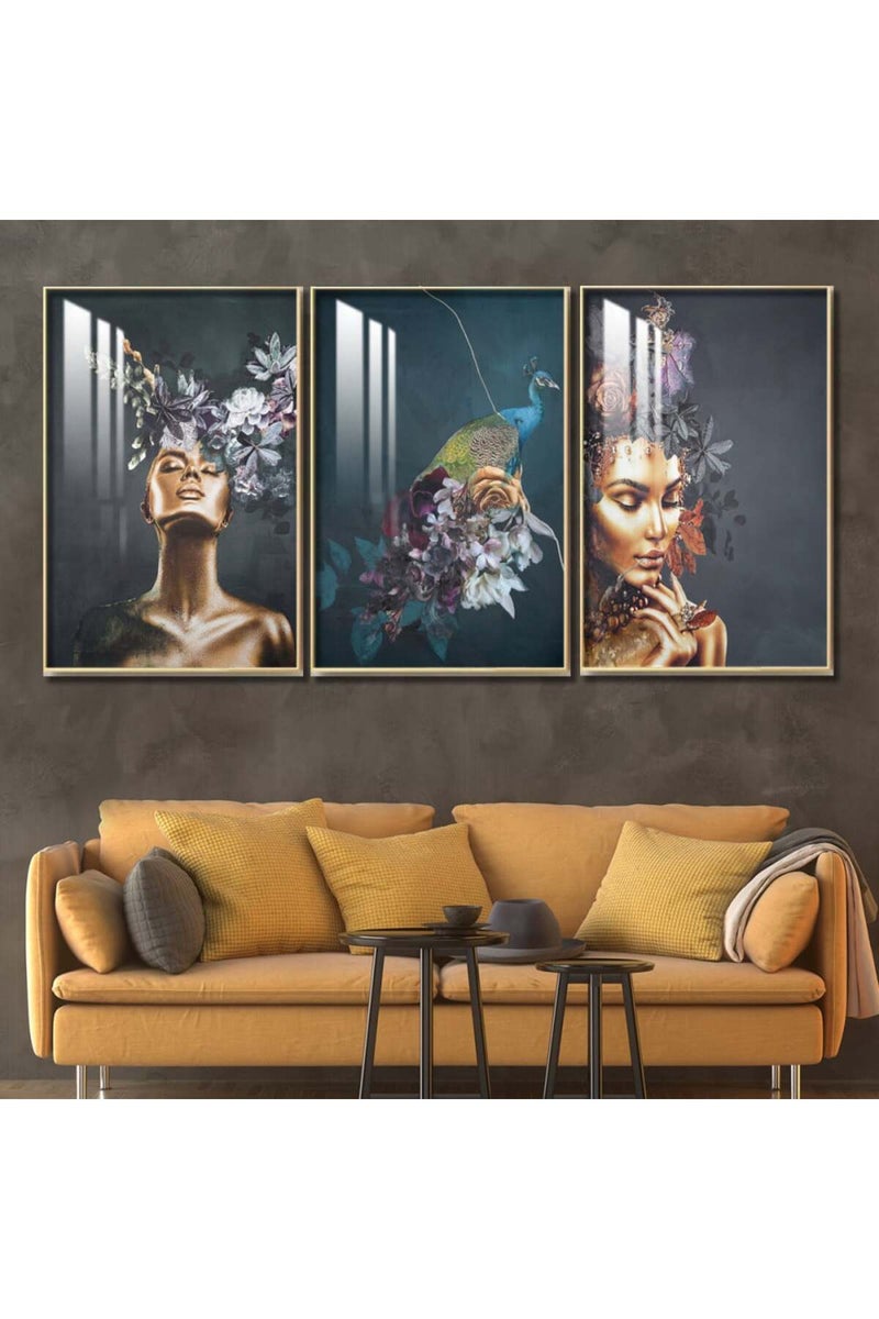 Marktna Three wooden wall painting with a frame and a clear acrylic layer - Image 1