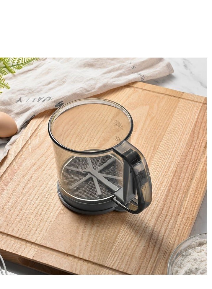 Flour Sifter for Baking, Hand Press Design Flour Mesh Sifter, Portable Hand Sifter for Baking, Powdered Sugar Flour Sifter, BPA Free, Grey  H - Image 1