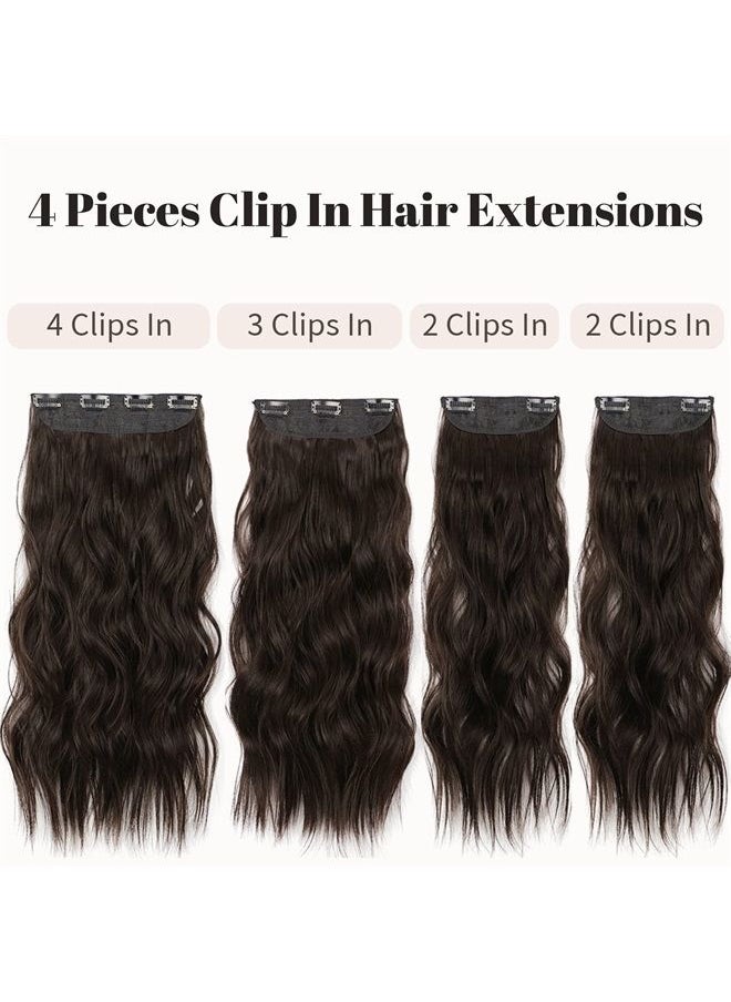 KooKaStyle Clip in Long Wavy Synthetic Hair Extension 20 Inch 4PCS Dark Brown Hairpieces Fiber Thick Double Weft Hair Extension for Women  - Image 3