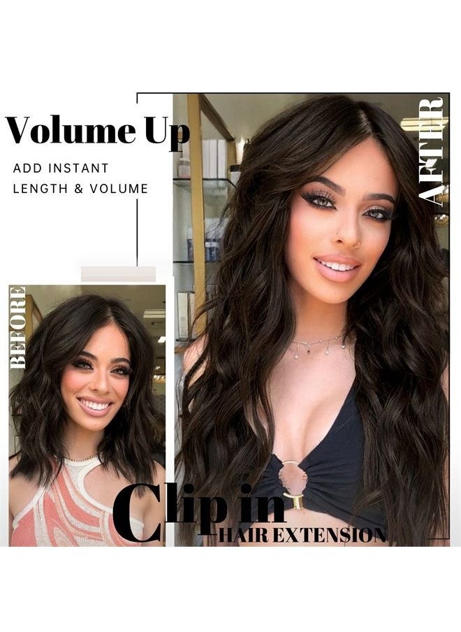 KooKaStyle Clip in Long Wavy Synthetic Hair Extension 20 Inch 4PCS Dark Brown Hairpieces Fiber Thick Double Weft Hair Extension for Women  - Image 4