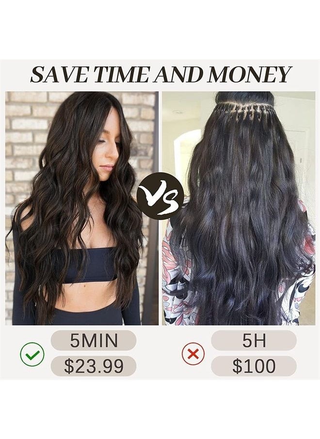 KooKaStyle Clip in Long Wavy Synthetic Hair Extension 20 Inch 4PCS Dark Brown Hairpieces Fiber Thick Double Weft Hair Extension for Women  - Image 5