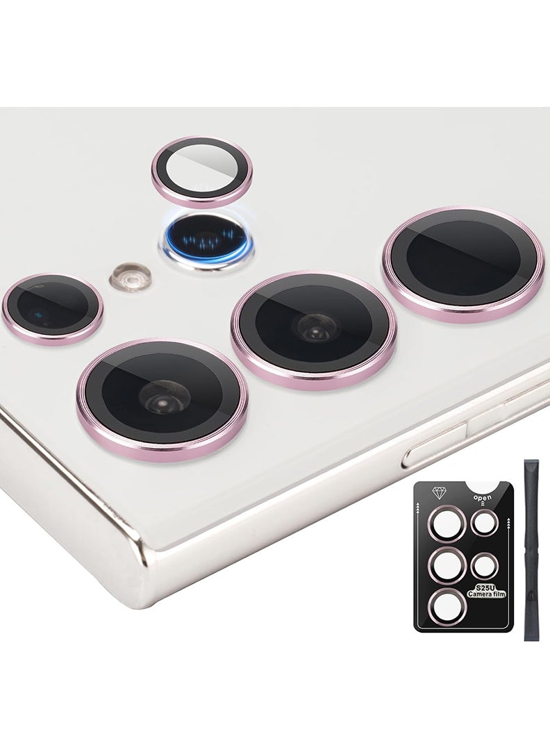 Theodor Samsung Galaxy S25 Ultra 5 Pcs Camera Lens Protector With 9H Tempered HD Glass Camera Cover Anti Scratch Aluminum Alloy Camera Ring, Pink - Image 1