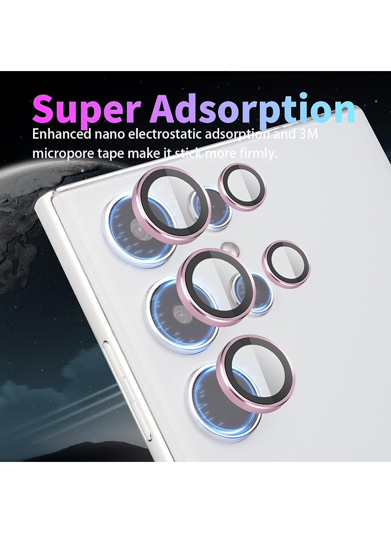 Theodor Samsung Galaxy S25 Ultra 5 Pcs Camera Lens Protector With 9H Tempered HD Glass Camera Cover Anti Scratch Aluminum Alloy Camera Ring, Pink - Image 5