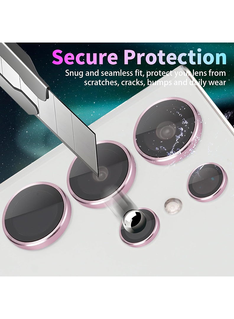 Theodor Samsung Galaxy S25 Ultra 5 Pcs Camera Lens Protector With 9H Tempered HD Glass Camera Cover Anti Scratch Aluminum Alloy Camera Ring, Pink - Image 3
