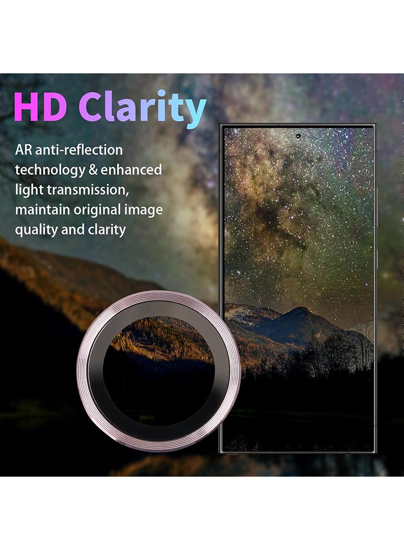 Theodor Samsung Galaxy S25 Ultra 5 Pcs Camera Lens Protector With 9H Tempered HD Glass Camera Cover Anti Scratch Aluminum Alloy Camera Ring, Pink - Image 4