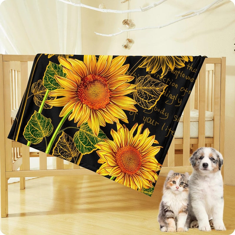 HDDNUI Sunflower Blanket Flower Soft Throw Blanket Bright Yellow Warm Lightweight Blankets Sunflower Gifts for Women Small Travel Plush Blanket for Bed Sofa Living Room Decor 40x50inch - Image 4