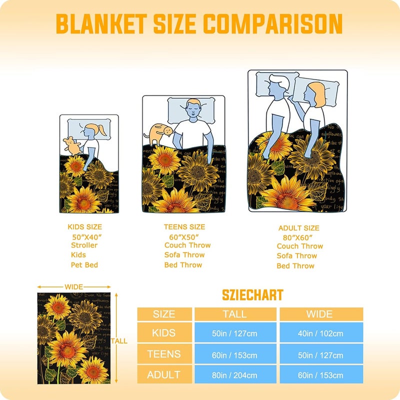 HDDNUI Sunflower Blanket Flower Soft Throw Blanket Bright Yellow Warm Lightweight Blankets Sunflower Gifts for Women Small Travel Plush Blanket for Bed Sofa Living Room Decor 40x50inch - Image 3