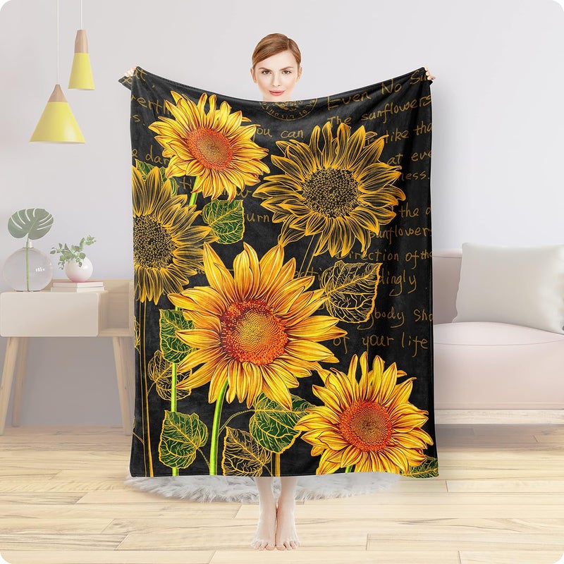 HDDNUI Sunflower Blanket Flower Soft Throw Blanket Bright Yellow Warm Lightweight Blankets Sunflower Gifts for Women Small Travel Plush Blanket for Bed Sofa Living Room Decor 40x50inch - Image 2