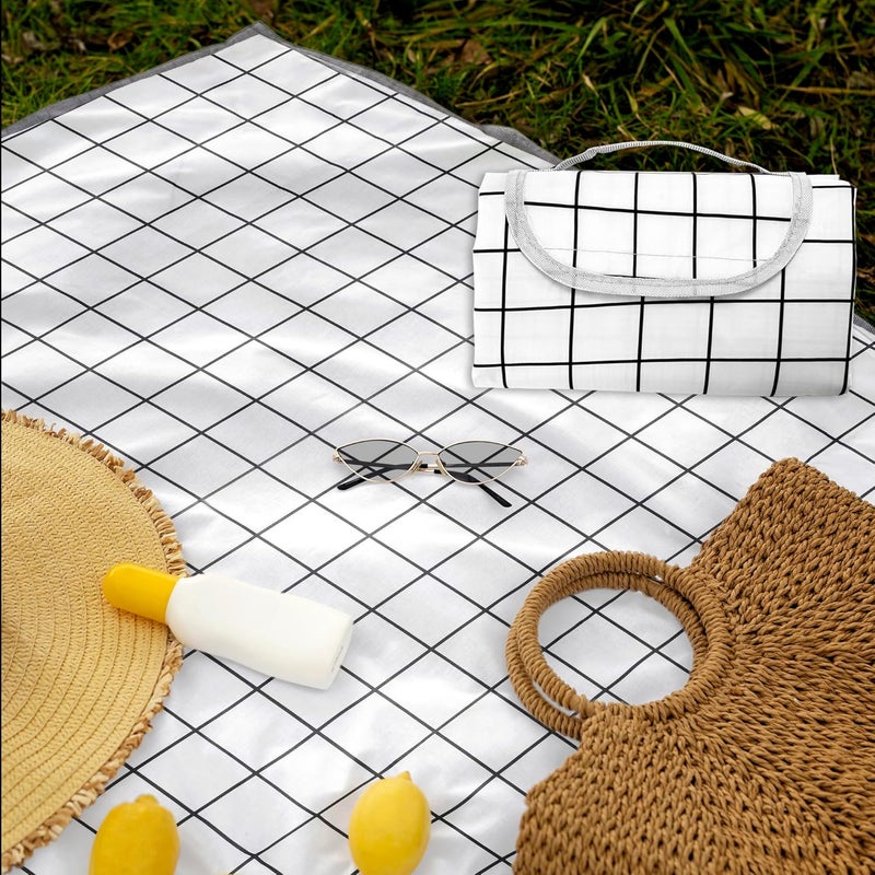 Urbane Home Urbane Home Picnic Mat Foldable Blanket for Picnic Water Resistant Handy Mat Portable Mat for Outdoor Bag Design Picnic Mat JY2236 White  - Image 5