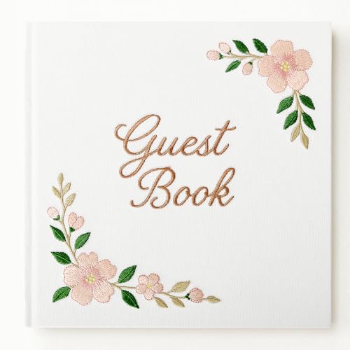 FEELOVE Wedding Guest Book with Embroidered Cover - 8.2" x 8.2" Elegant Guest Book for Party, Wedding Reception, Bridal Shower, Memorial, and Anniversary - Image 1