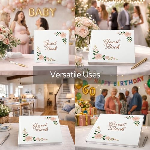FEELOVE Wedding Guest Book with Embroidered Cover - 8.2" x 8.2" Elegant Guest Book for Party, Wedding Reception, Bridal Shower, Memorial, and Anniversary - Image 4