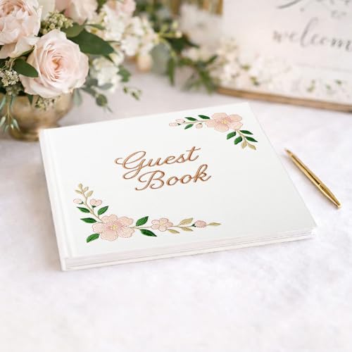 FEELOVE Wedding Guest Book with Embroidered Cover - 8.2" x 8.2" Elegant Guest Book for Party, Wedding Reception, Bridal Shower, Memorial, and Anniversary - Image 5