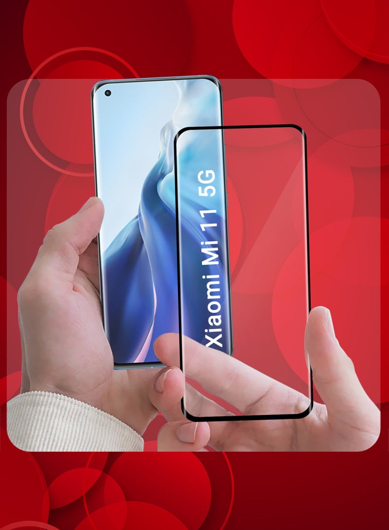 CATANES (For Xiaomi Mi 11) 2Pack,Premium Tempered Glass Screen Protector Anti Buble Anti Scratch - Side Black - Image 2