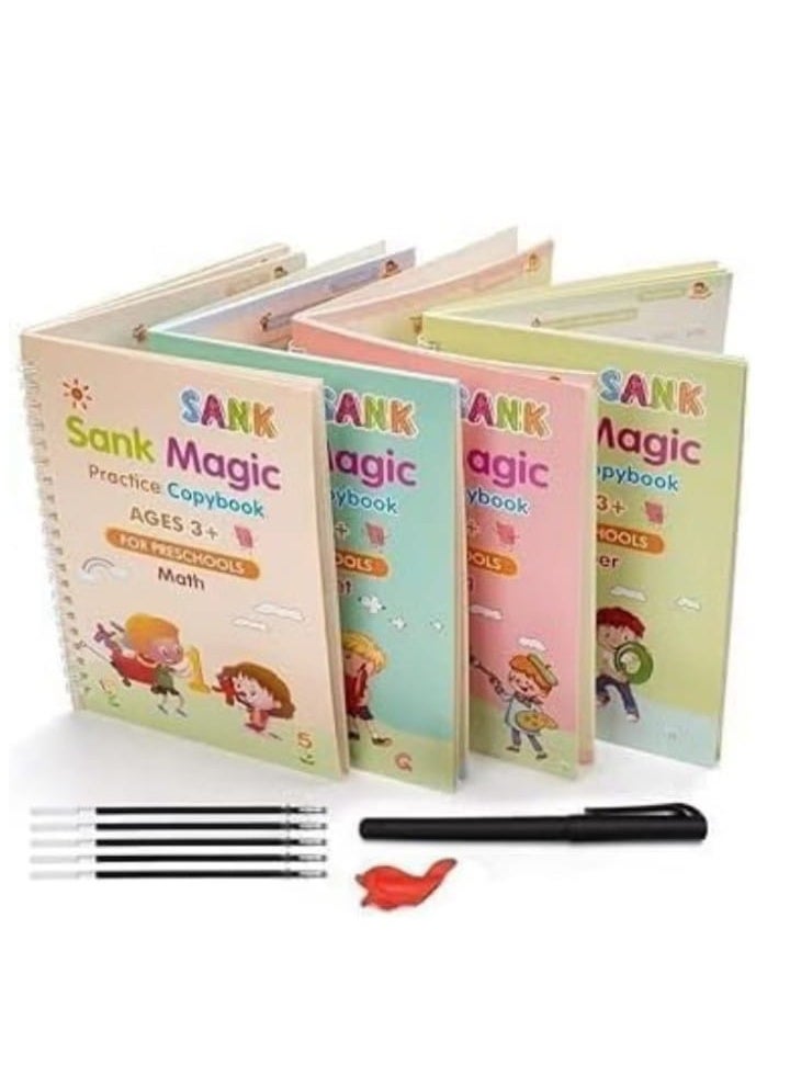 Magic Book, 4 Calligraphy Practice Books + 10 Bonus Refills + Pen Holder + Writing Aid, Reusable Exercise Book, Kids Exercise Book Set (Calligraphy, Numbers, Drawing, Letters) (English) - Image 1