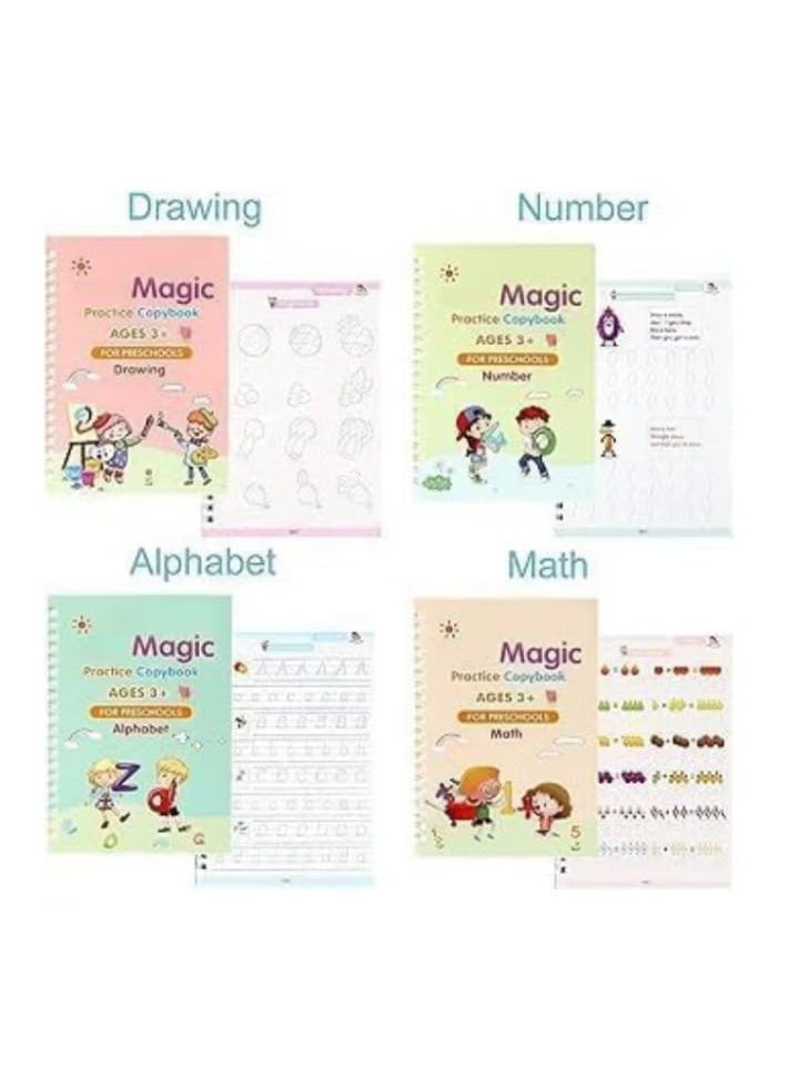 Magic Book, 4 Calligraphy Practice Books + 10 Bonus Refills + Pen Holder + Writing Aid, Reusable Exercise Book, Kids Exercise Book Set (Calligraphy, Numbers, Drawing, Letters) (English) - Image 2