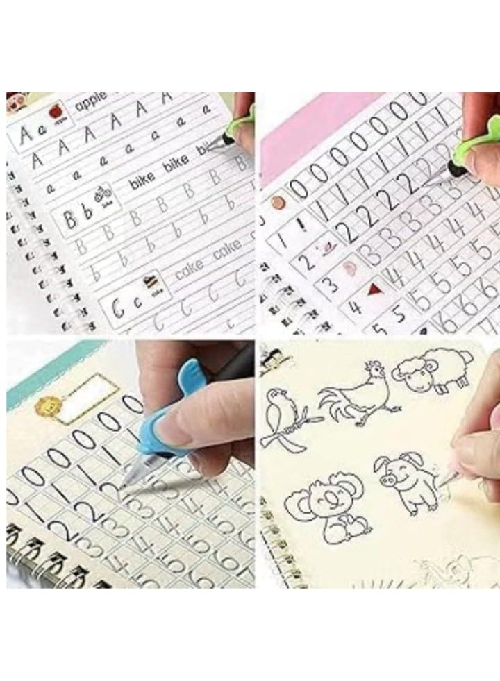 Magic Book, 4 Calligraphy Practice Books + 10 Bonus Refills + Pen Holder + Writing Aid, Reusable Exercise Book, Kids Exercise Book Set (Calligraphy, Numbers, Drawing, Letters) (English) - Image 3