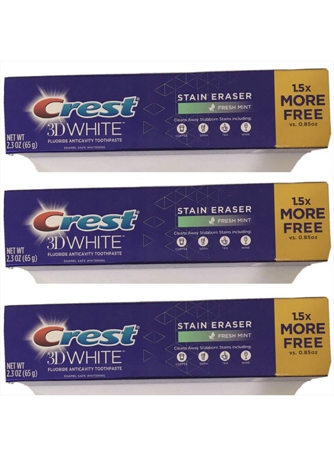 Crest 3D White Stain Eraser Fresh Mint Whitening Toothpaste 2.3 Oz(pack of 3)
