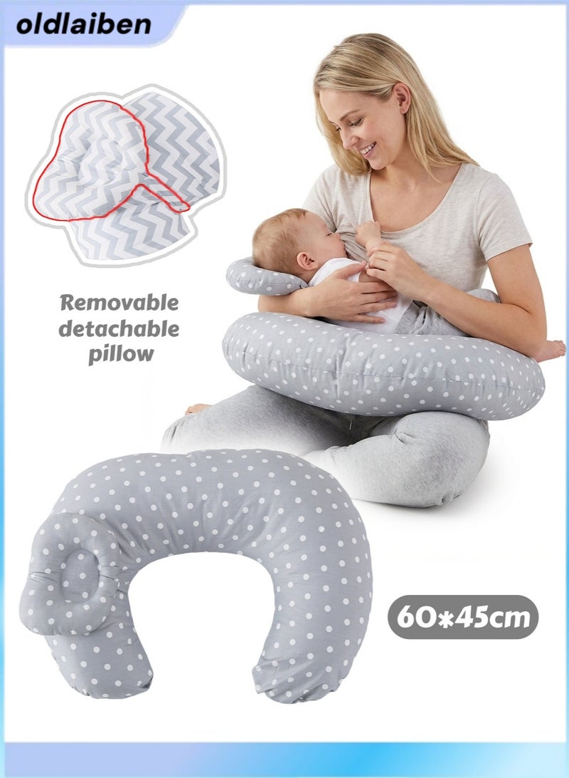 الدليبن وسائد رضاعة للأطفال، وسادة مضادة للبصق، وضعية لحديثي الولادة، وسادة رضاعة مع وسادة دعم للرضع، وسادة دعم للأطفال، وسادة رضاعة متعددة الاستخدامات، قابلة للغسل في الغسالة، للأم والطفل (نقاط رمادية) - Image 1