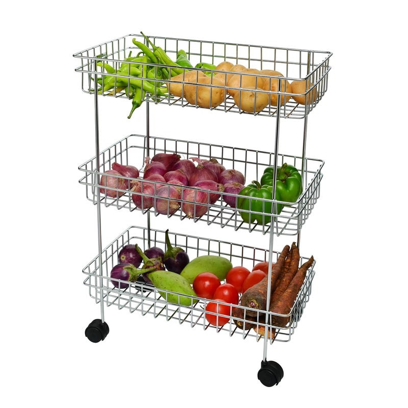 Tinbell Stainless Steel Kitchen Shelf 3 Shelf Trolley