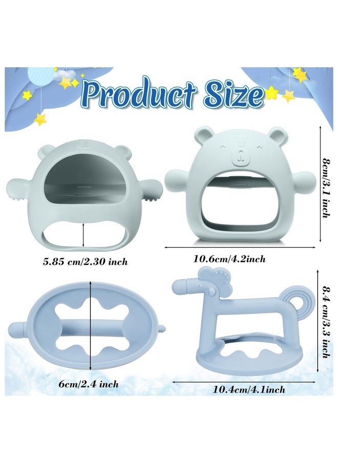 Chumia - 4 Pieces Silicone Teething Toys Bear Baby Teether Toy Anti Dropping Horse Teething Pacifier Baby Chew Toys Chewable Hand Teethers For Sucking Chewing Needs Pain Relief Gifts (Blue Caramel Pink) - Image 1