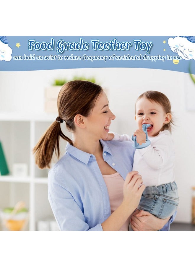 Chumia - 4 Pieces Silicone Teething Toys Bear Baby Teether Toy Anti Dropping Horse Teething Pacifier Baby Chew Toys Chewable Hand Teethers For Sucking Chewing Needs Pain Relief Gifts (Blue Caramel Pink) - Image 1