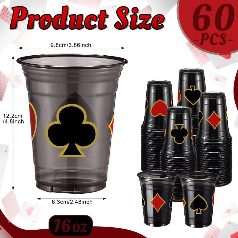 Funnymoom 60 Pcs Casino Party Cups 16 oz Casino Poker Disposable Plastic Cups Clear Game Night Themed Party Cup Poker Las Vegas Cup for Birthday Wedding Party Decorations - Image 2