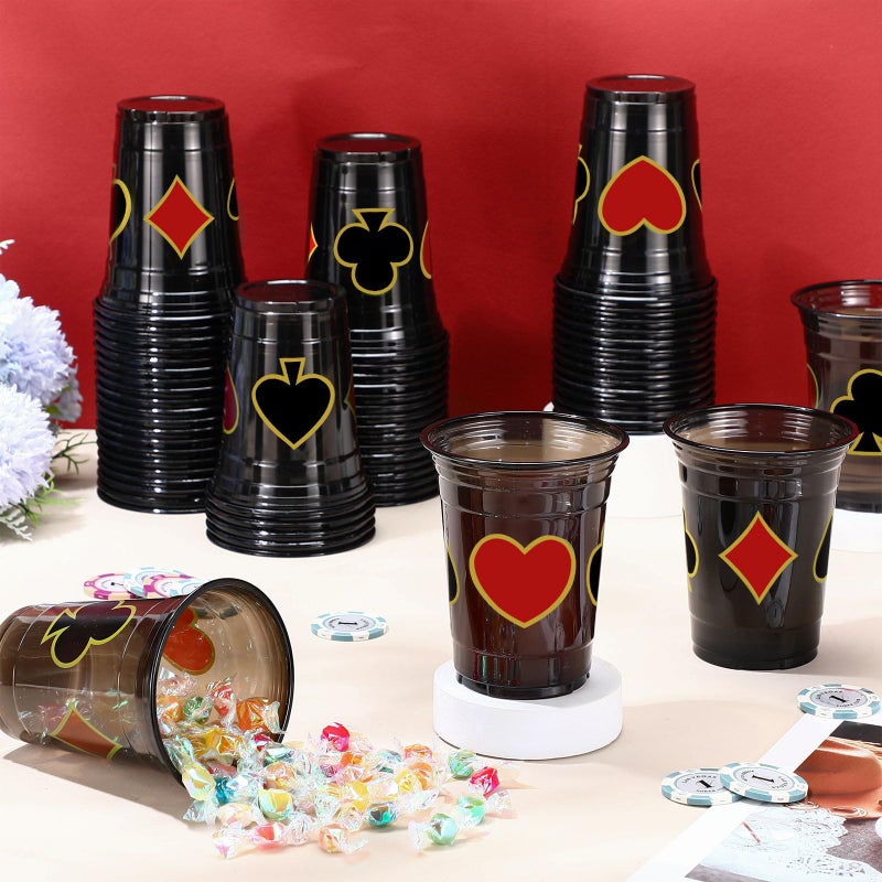 Funnymoom 60 Pcs Casino Party Cups 16 oz Casino Poker Disposable Plastic Cups Clear Game Night Themed Party Cup Poker Las Vegas Cup for Birthday Wedding Party Decorations - Image 3