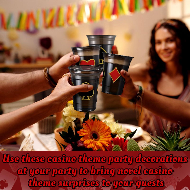 Funnymoom 60 Pcs Casino Party Cups 16 oz Casino Poker Disposable Plastic Cups Clear Game Night Themed Party Cup Poker Las Vegas Cup for Birthday Wedding Party Decorations - Image 4