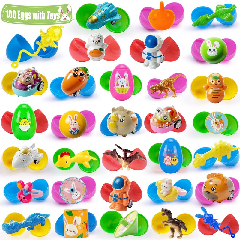SQZUWIT 100 Pcs Prefilled Easter Eggs Filled with Toys Inside for Kids Boys Girls Pre-filled Easter Hunt Basket Stuffers Essentials Fillers Party Favors Classroom Prize Supplies - Image 1