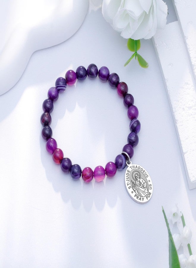LIUANAN Saint Jude Medal Amethyst Bracelet for Women - A Symbol of Hope, Healing & Inner Strength (St Jude) - Image 2