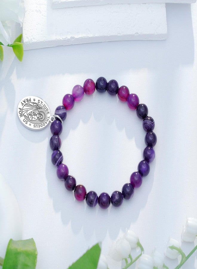 LIUANAN Saint Jude Medal Amethyst Bracelet for Women - A Symbol of Hope, Healing & Inner Strength (St Jude) - Image 3