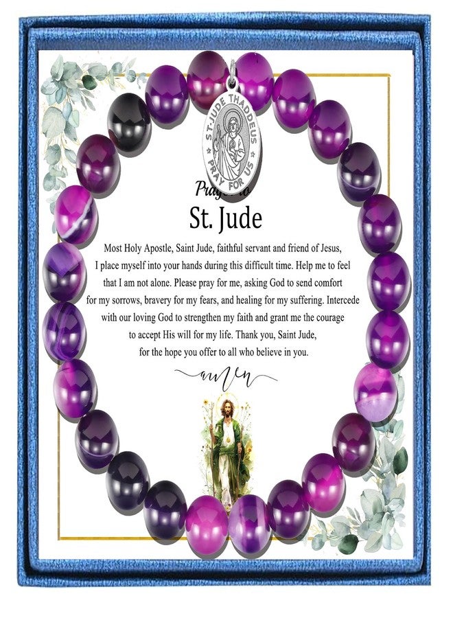 LIUANAN Saint Jude Medal Amethyst Bracelet for Women - A Symbol of Hope, Healing & Inner Strength (St Jude) - Image 1