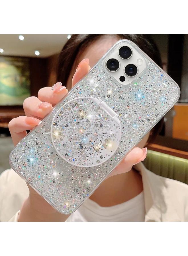 Zaboon Case For iPhone 13 Pro Max Starry Sequin Round Mirror Stand Epoxy TPU Phone Case - Image 1