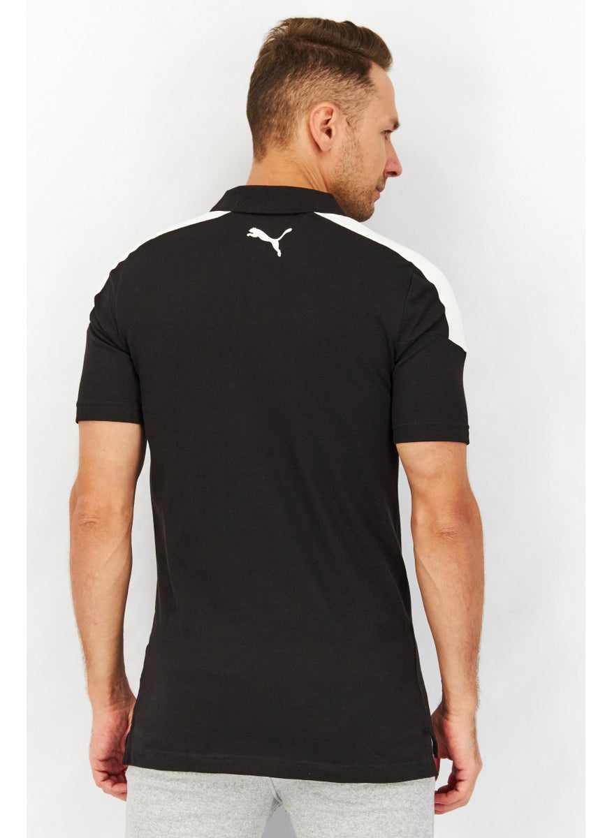 PUMA Men Spread Neckline Short Sleeve Graphic Logo Polo Shirt, Black  - Image 2