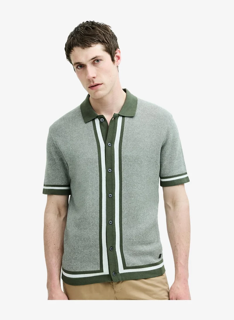 Men's Beetle Green Ss Button Through Polo T-Shirt