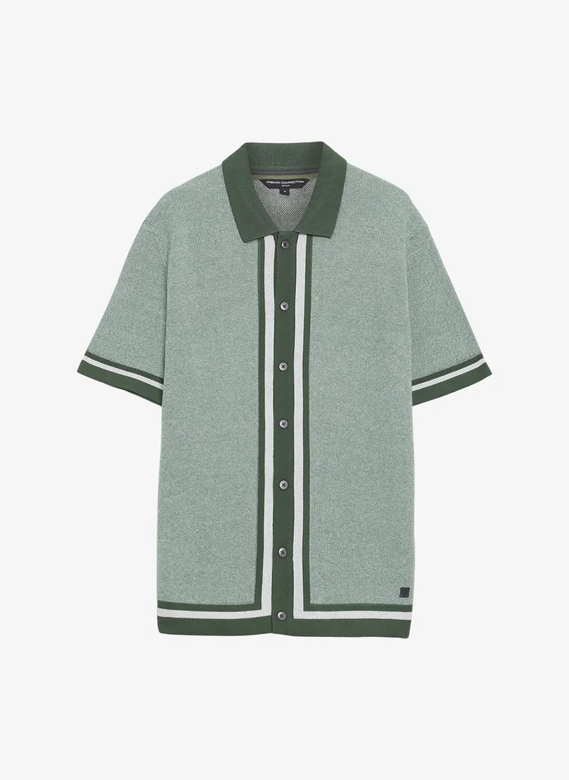 French Connection  Men's Beetle Green Ss Button Through Polo T-Shirt for Men | Best Price UAE