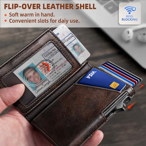BULLIANT Money Clip Wallet,Mens Gift Slim Wallet Credit Card Holder Airtag&Standard Use 9Cards-Metal Case in Magnetic Flip Shell - Image 3