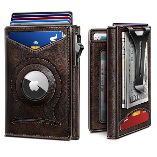 BULLIANT Money Clip Wallet,Mens Gift Slim Wallet Credit Card Holder Airtag&Standard Use 9Cards-Metal Case in Magnetic Flip Shell - Image 1