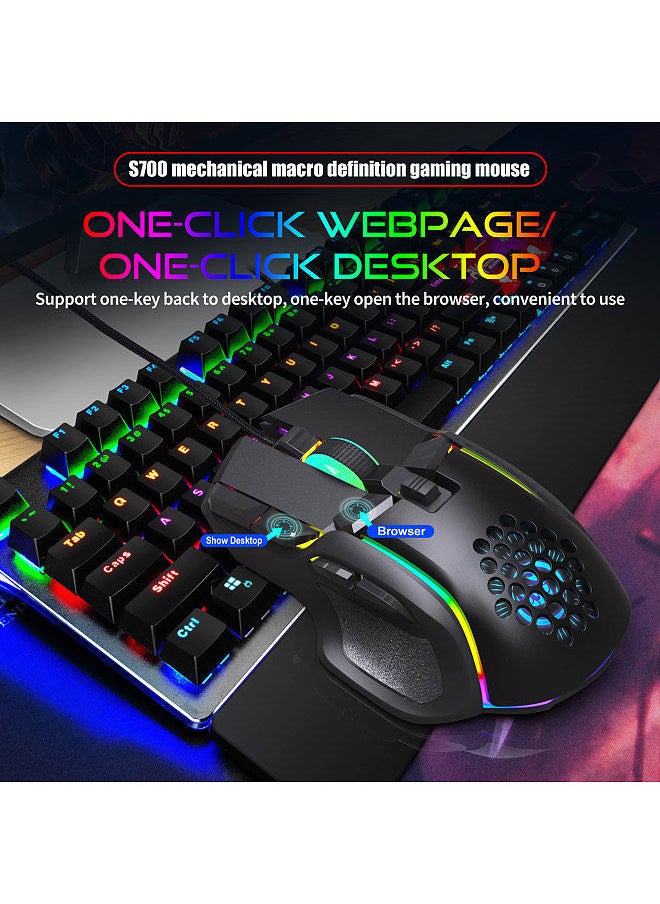 HXSJ - S700 10 Keys Wired Gaming Mouse Macro Programming Ergonomic Mice with 6 Adjustable DPI RGB Light Effect Wide Compatibility - Image 1