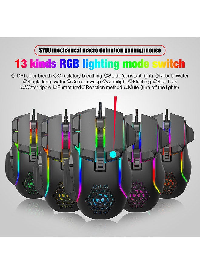 HXSJ - S700 10 Keys Wired Gaming Mouse Macro Programming Ergonomic Mice with 6 Adjustable DPI RGB Light Effect Wide Compatibility - Image 1