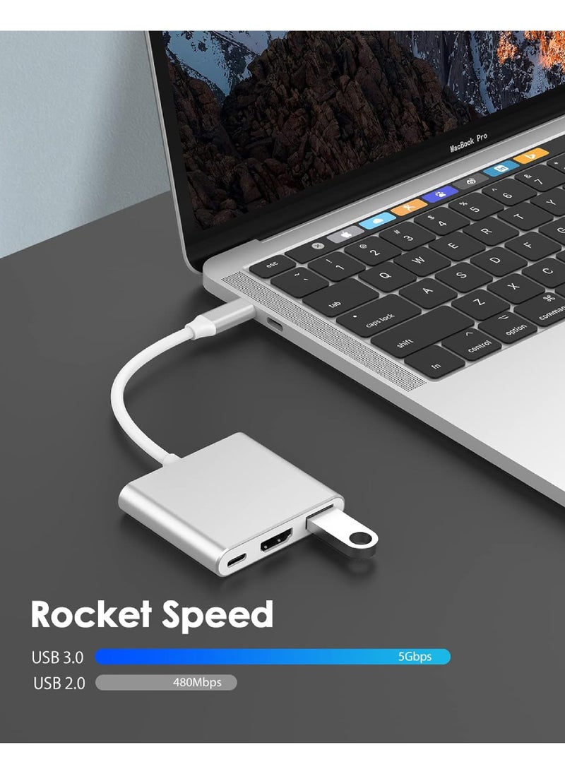 Rock Pow - 3-in-1 USB C Hub with 100W Power Delivery USB 3.0 & 4K HDMI for 2022-2016 MacBook Pro New Mac Air/Surface/Chrome/Steam Deck More Stable Driver Adapter - Image 1