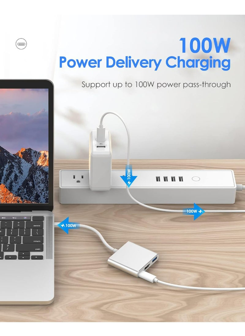 Rock Pow - 3-in-1 USB C Hub with 100W Power Delivery USB 3.0 & 4K HDMI for 2022-2016 MacBook Pro New Mac Air/Surface/Chrome/Steam Deck More Stable Driver Adapter - Image 1