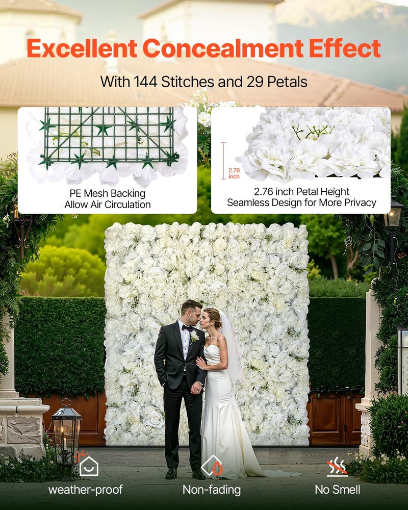 VEVOR 3D Flower Wall Panel, 24 PCS 15 x 15 inch, Artificial Floral Wall Background Mesh Backing Mat,Seamless Design&Easy Installation for Wedding Valentines Day Home Baby Party Backdrop Decor,White - Image 3