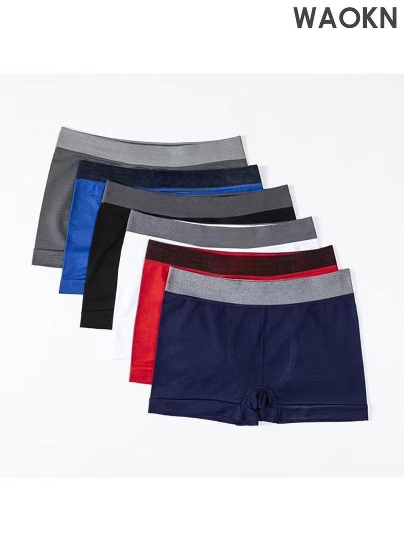 WAOKN 6-piece men's flat underwear, breathable and elastic cotton moisture absorbing underwear, simple and atmospheric design, modern fit low waist underwear, seamless men's flat underwear, comfortable and breathable fabric without tightness. - Image 1
