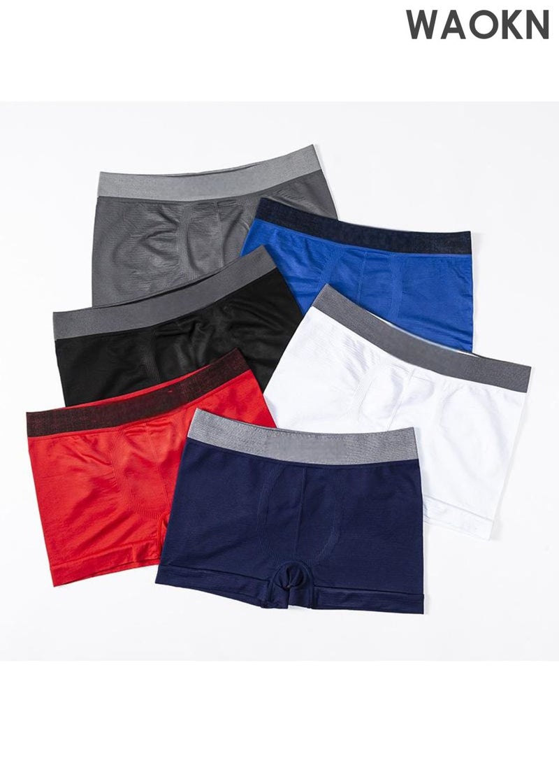 WAOKN 6-piece men's flat underwear, breathable and elastic cotton moisture absorbing underwear, simple and atmospheric design, modern fit low waist underwear, seamless men's flat underwear, comfortable and breathable fabric without tightness. - Image 2