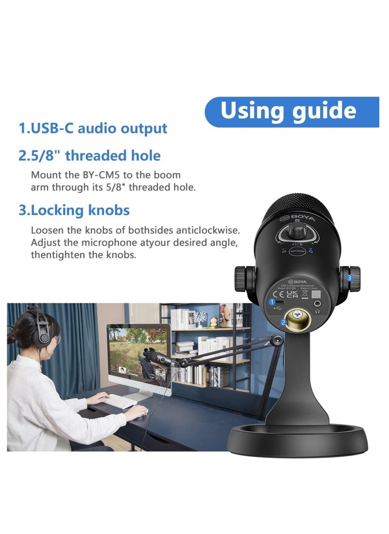BOYA - BOYA BY-CM5 Computer Microphone for PC & Mac, Condenser Desktop USB Gaming Mic for Recording, Streaming, Podcast, Twitch, YouTube, Android | USB Type C Plug and Play | Monitoring & Gain Control - Image 1