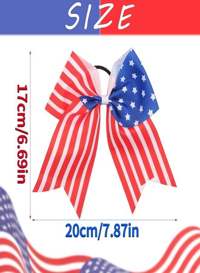 DIUEWOW 2PCS 4th of July Cheer Hair Bows 8inch 4th of July Independence Day Ponytail Holder Hair Ties Patriotic Flag Festival Hair Bow With Elastic Ponytail Holder Stars and Stripes Hair Tie Band - Image 2